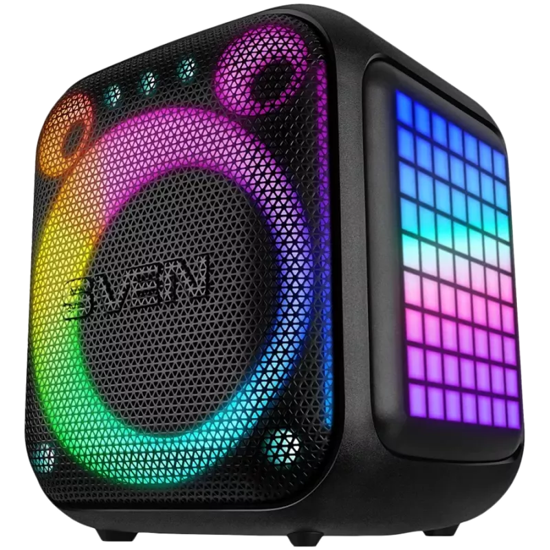 SVEN PS-880 Nešiojamas Bluetooth garsiakalbis, 110W RMS, TWS, FM, USB, microSD, LED ekranas, ličio baterija, juoda