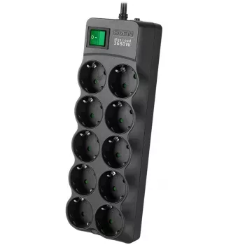 SVEN SF-10E-16 Apsauginis įtampos filtras, 10 lizdų, 16A, 3.6kW, 1.8m, juodas