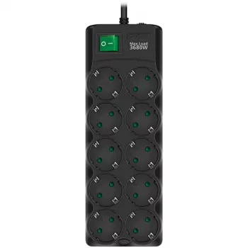 SVEN SF-10E-16 Apsauginis įtampos filtras, 10 lizdų, 16A, 3.6kW, 1.8m, juodas