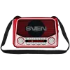 SVEN SRP-150 nešiojamas garsiakalbis, raudonas (3W, Bluetooth, FM/AM/SW, USB, microSD, žibintuvėlis, baterija)