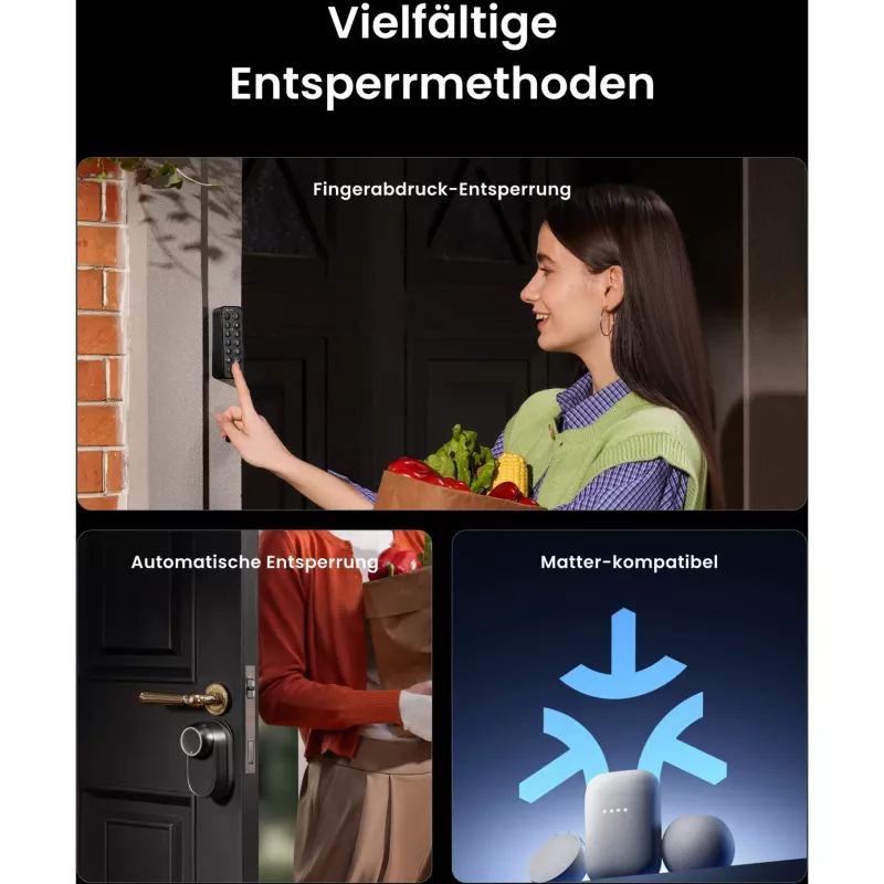 SwitchBot Smart Lock Pro rinkinys su Hub Mini Matter, Keypad Touch ir NFC kortele - balta