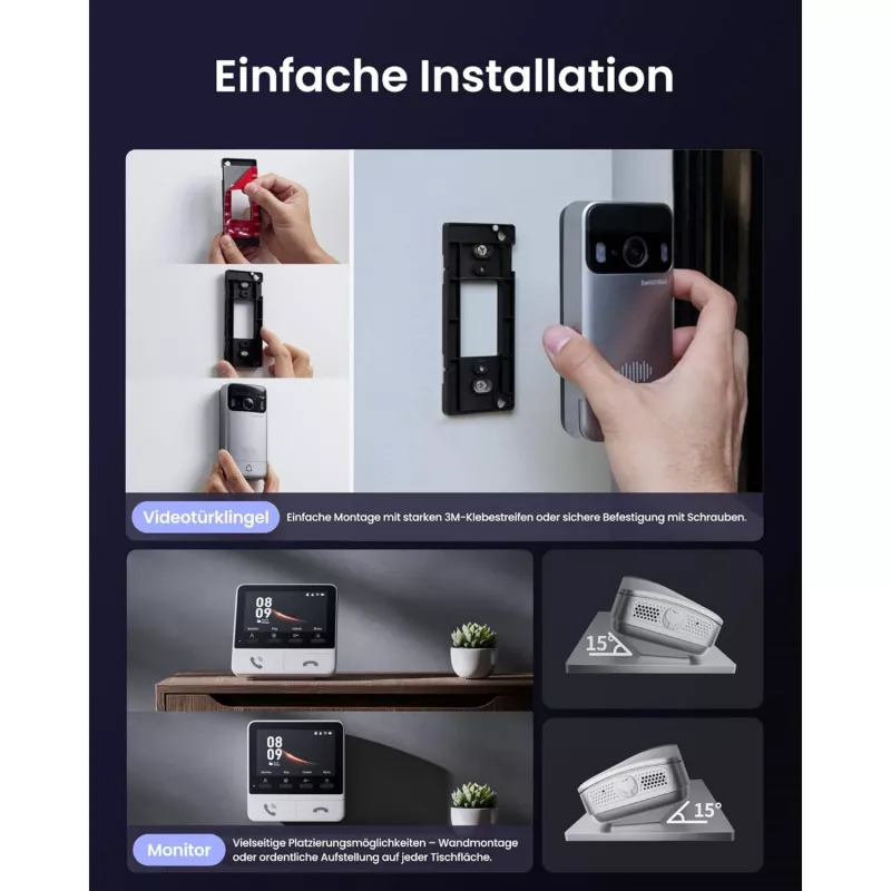 Switchbot SWB VDB-M-SW - WiFi vaizdo durų skambutis su 4,3 inch spalvotu ekranu (balta/sidabrinė)