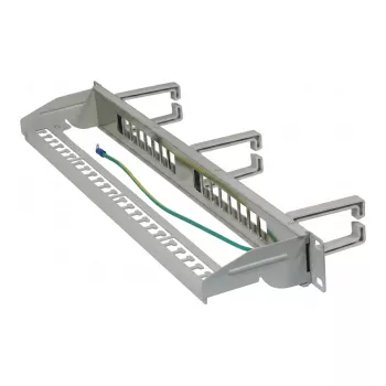 Synergy21 Keystone Patch Panel 19 inch 1U 16 Ports Light Grey su kabelių valdymo juosta