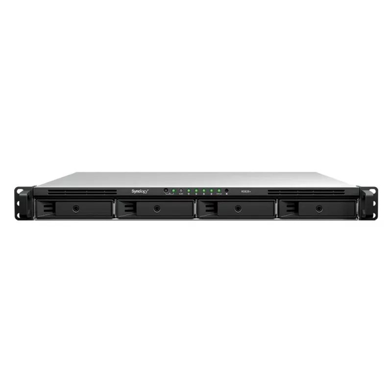 Synology RS826+ 1U stovo tipo 4 diskų NAS, AMD Ryzen V1500B, 4GB DDR4 ECC, 4x 1GbE, be diskų
