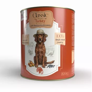 Syta Micha Classic šlapias pašaras šunims su kalakutiena, uogomis ir mango - 800g skardinė