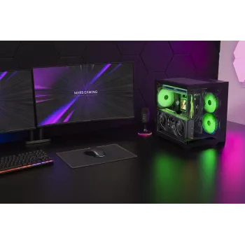 TACENS MARS MC-VIEW3 Micro-ATX korpusas su 3x ARGB ventiliatoriais, USB-C, grūdintu stiklu
