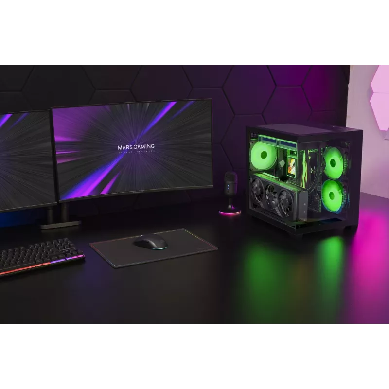 TACENS MARS MC-VIEW3 Micro-ATX korpusas su 3x ARGB ventiliatoriais, USB-C, grūdintu stiklu