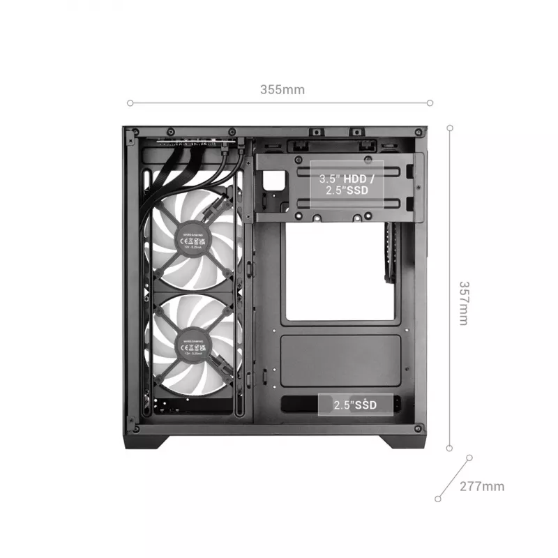 TACENS MARS MC-VIEW3 Micro-ATX korpusas su 3x ARGB ventiliatoriais, USB-C, grūdintu stiklu