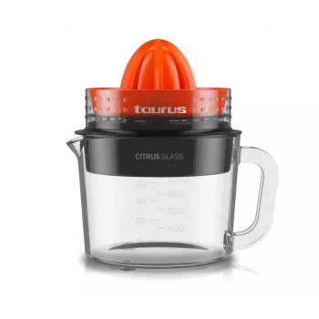 Taurus Citrus Glass elektrinė citrusų spaudyklė 30 W 1 L stiklinis ąsotis juoda raudona permatoma