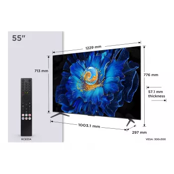 TCL 55C69KS 55 colių 4K Ultra HD QLED išmanusis televizorius su Google TV, Dolby Vision, HDR10+, metaliniu rėmeliu