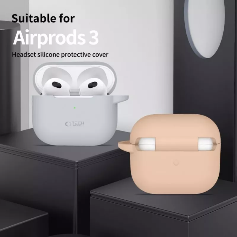 Tech-Protect Apple AirPods 3 Silikoninis Dėklas su Kabliuku Juodas