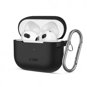 Tech-Protect Apple AirPods 3 Silikoninis Dėklas su Kabliuku Juodas