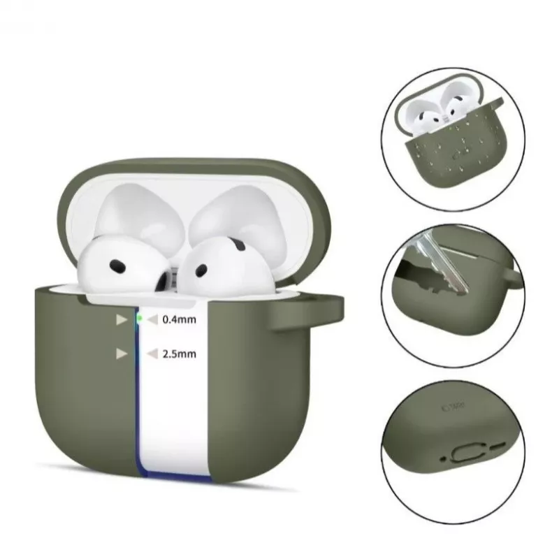 Tech-Protect Apple AirPods 4 Silikoninis Dėklas su Kabliuku Alyvuogių Žalia