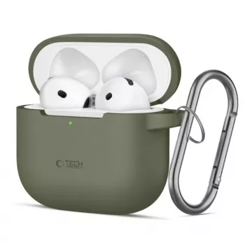 Tech-Protect Apple AirPods 4 Silikoninis Dėklas su Kabliuku Alyvuogių Žalia