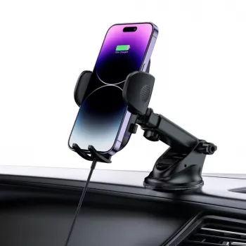 Tech-Protect CM15W-V1 Universal Car Phone Holder with 15W Qi Wireless Charger for Dashboard and Air Vent - Black
