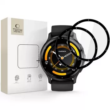 Tech-Protect Glass Flex+ hibridinio stiklo ekrano apsauga, skirta Garmin Venu 3 (2 vnt., juodas rėmelis)