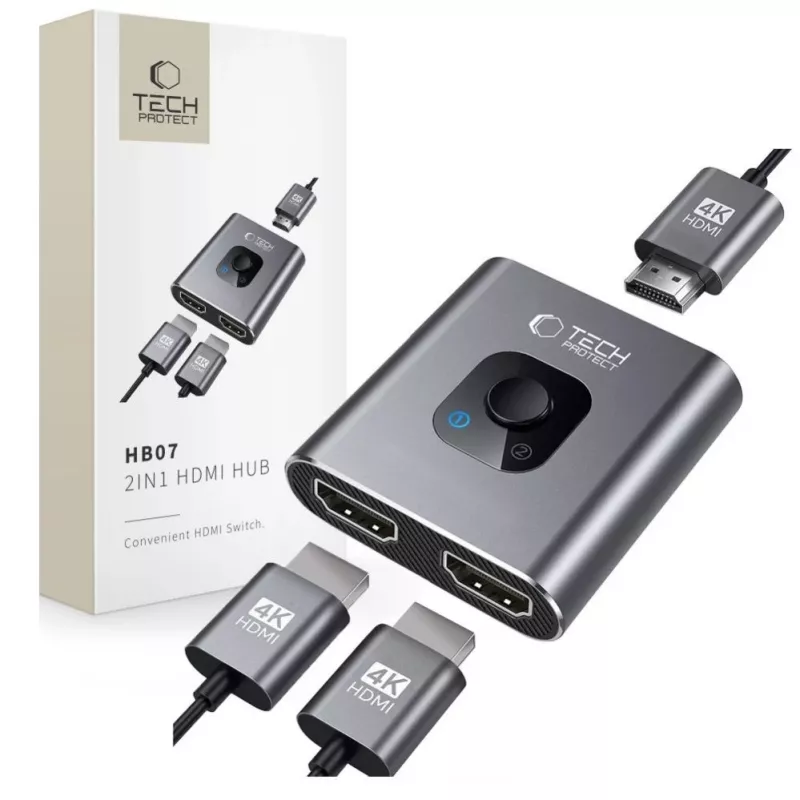 Tech-Protect HB07 USB-C Hub Adapter 2-in-1 HDMI 4K 60Hz - Pilka