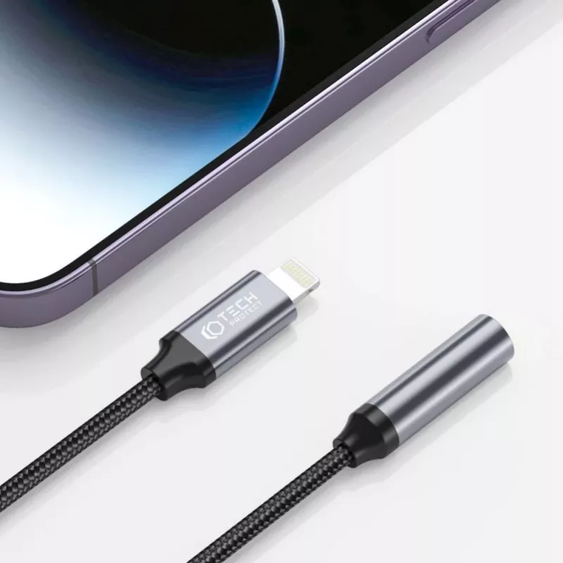 Tech-Protect Lightning (Male) į 3,5 mm Mini Jack (Female) adapteris - baltas
