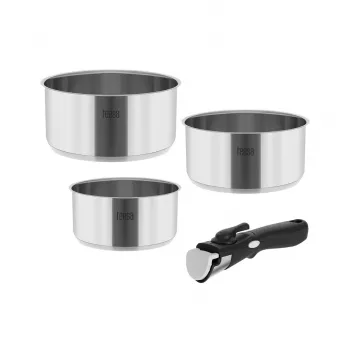 TEESA COOK EXPERT SINGLE HAND Puodų rinkinys su nuimama rankena, 7 dalių, Ø20/24 cm, nepridegantis, indukcinis, juodas
