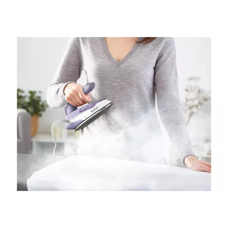 Tefal First Class DB1612E0 kelioninis lygintuvas - 1100 W, nerūdijančio plieno padas, dviguba įtampa, 70 ml talpa, baltas/mėlynas
