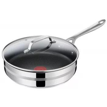 TEFAL Jamie Oliver Premium Stainless Steel Frying Pan 28 cm with Titanium Non-Stick Coating and Glass Lid