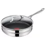 TEFAL Jamie Oliver Premium Stainless Steel Frying Pan 28 cm with Titanium Non-Stick Coating and Glass Lid