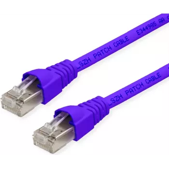 Telegärtner MP8 FS 500 Cat 6a S/FTP komutacinis kabelis, RJ-45 vyriškas į RJ-45 vyrišką, 0,5 m, violetinis, su apsauga nuo užkabinimo