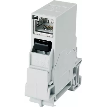 Telegärtner STX RJ45 DIN bėgio lizdas Cat.6A ekranuotas, šviesiai pilkas