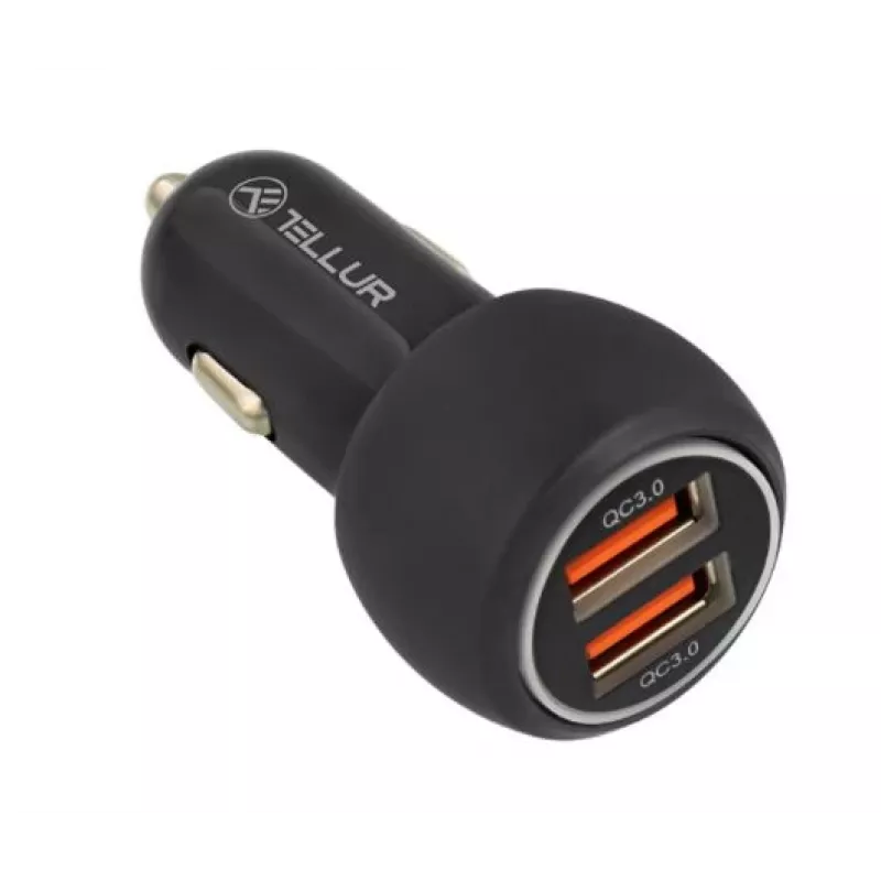 Tellur Dual USB automobilinis įkroviklis su QC 3.0, 6A, juodas
