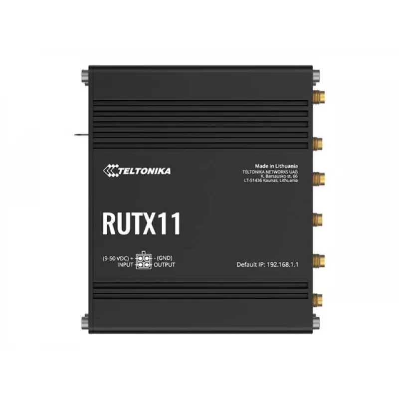 Teltonika RUTX11 4G/LTE Cat 6 Dual-SIM maršrutizatorius, JAV versija, Wi-Fi 5, 5x Gigabit Ethernet, GPS, aliuminis, IP30