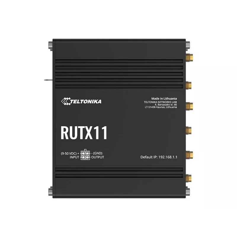 Teltonika RUTX11 4G/LTE Cat 6 Dual-SIM maršrutizatorius, JAV versija, Wi-Fi 5, 5x Gigabit Ethernet, GPS, aliuminis, IP30