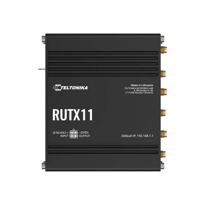 Teltonika RUTX11 4G/LTE Cat 6 Dual-SIM maršrutizatorius, JAV versija, Wi-Fi 5, 5x Gigabit Ethernet, GPS, aliuminis, IP30