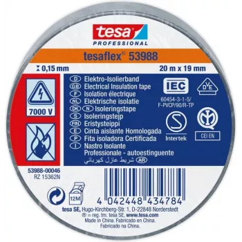 tesa 53988-00016-00 Profesionali elektros izoliacinė juosta, raudona, 20 m x 19 mm, PVC, liepsnai atspari, 1 ritinys