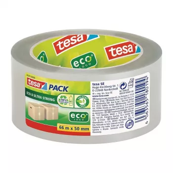 Tesa 58297-00000-01 permatoma PVC pakavimo juosta, 66 m x 50 mm, natūralaus kaučiuko klijai, 60 N tempiamasis stipris, 1 ritinys