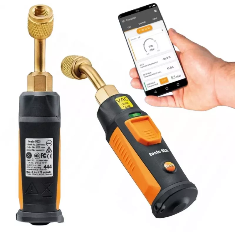 Testo 552i programėle valdomas belaidis vakuuminis zondas su Bluetooth, Pirani jutikliu, 0-20000 mikronų diapazonu, IP54 0564 2552
