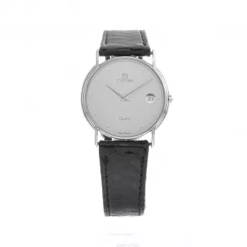 TETRA Women's Watch T-008 30mm Silver Dial Black Leather Strap Quartz
