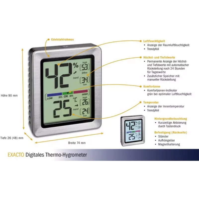 TFA EXACTO Digital Termo-higrometras Sidabrinis (30.5047.54)