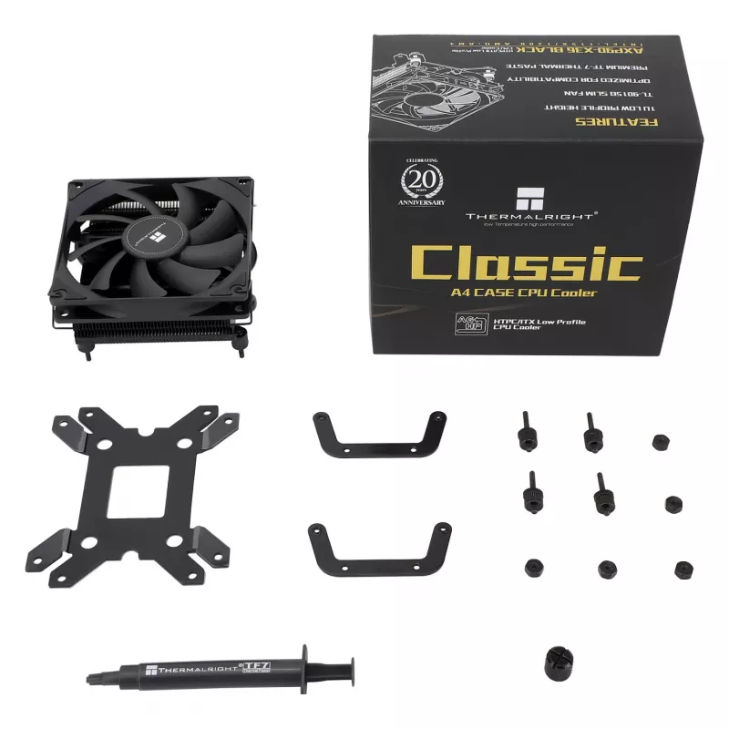 Thermalright AXP90-X36 juodas žemo profilio procesoriaus aušintuvas, 92mm PWM ventiliatorius, ITX, Intel ir AMD