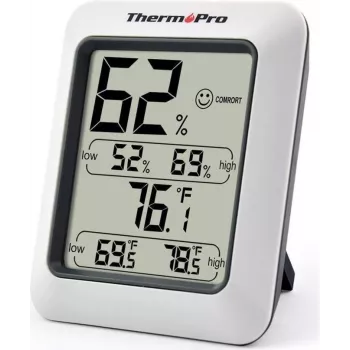 ThermoPro TP50 skaitmeninis termo-higrometras su dideliu LCD ekranu, patalpų termometras ir drėgmės matuoklis, maks./min. įrašai, komforto indikatorius, stalinis ir magnetinis laikiklis