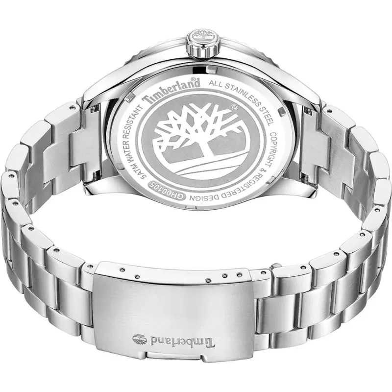 Timberland vyriškas analoginis kvarcinis laikrodis TDWGH0010503 46mm nerūdijančio plieno korpusas, rudos odos dirželis, mėlynas ciferblatas