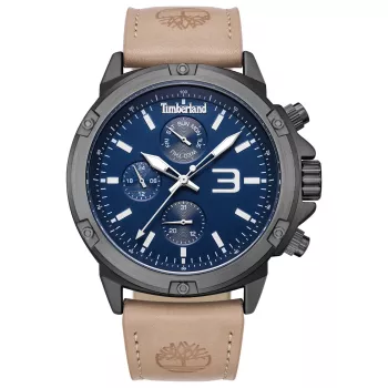Timberland Vyriškas Laikrodis Henniker II Analoginis Kvarcinis TDWGF9002902 46 mm Mėlynas Ciferblatas Ruda Odinė Apyrankė