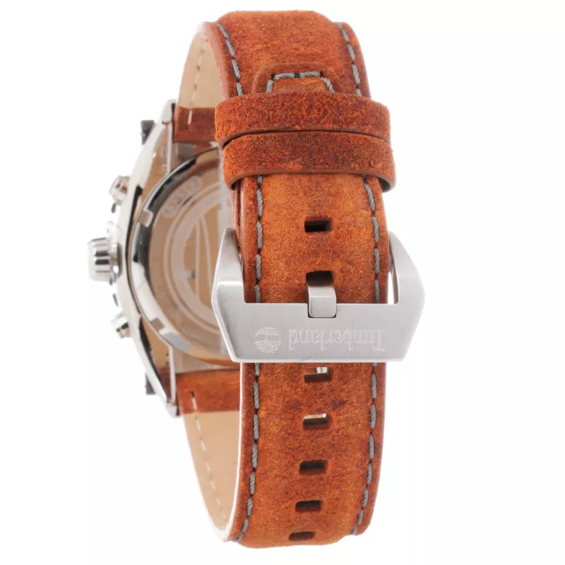 Timberland vyrų laikrodis TBL1331JS-02C 45mm nerūdijančio plieno kvarcinis analoginis juodas ciferblatas rudo odos dirželis