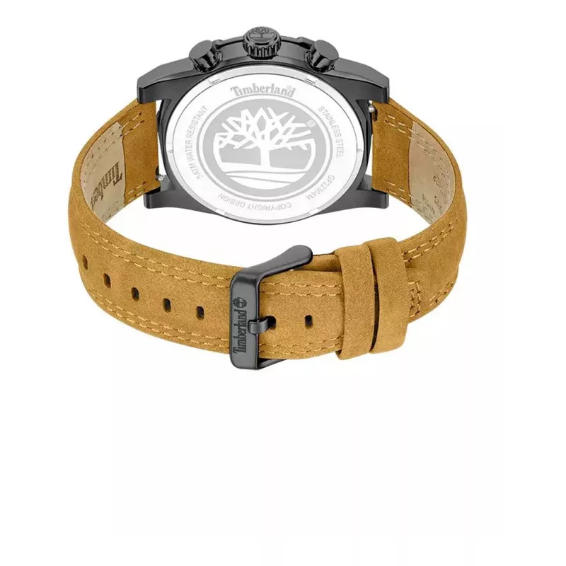 Timberland vyriškas laikrodis TDWGF2230406M 46mm nerūdijantis plienas mėlynas ciferblatas ruda odinė juosta