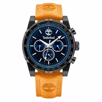 Timberland vyriškas laikrodis TDWGF2230406M 46mm nerūdijantis plienas mėlynas ciferblatas ruda odinė juosta