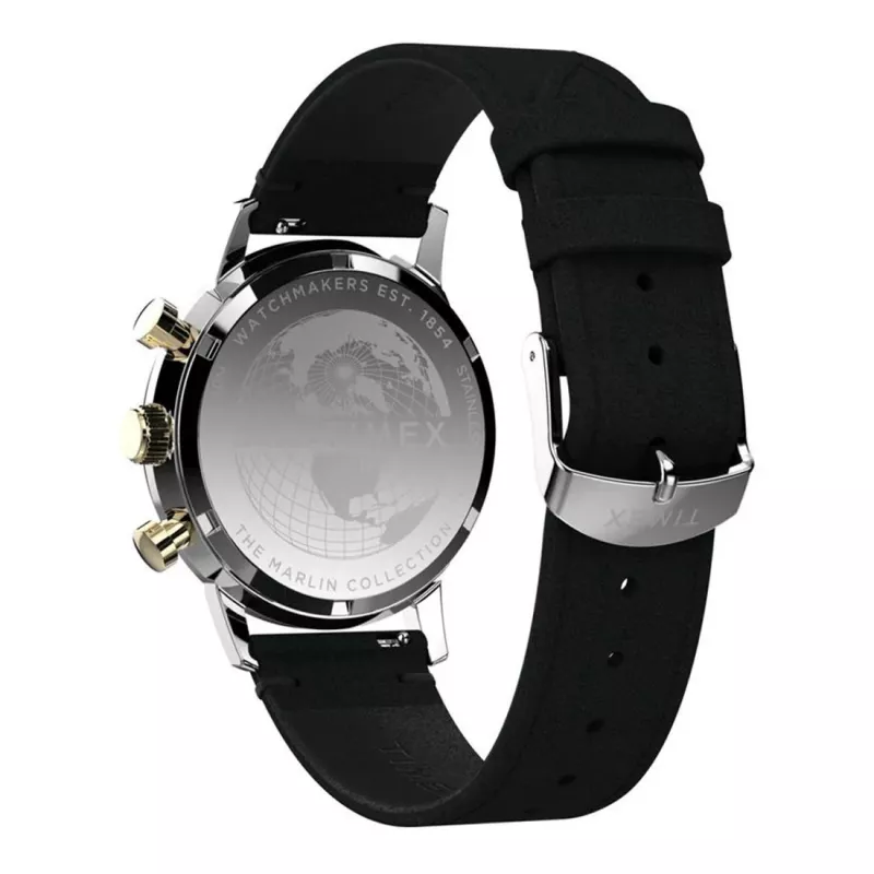 Timex Men's Expedition Scout TW2W60300A analoginis kvarcinis laikrodis - 43mm, juodas ciferblatas, rudas odinis dirželis, INDIGLO naktinis apšvietimas