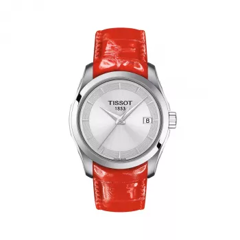 TISSOT T-Classic Couturier Ladies Watch T035210160310 32mm Silver Dial White Leather Strap