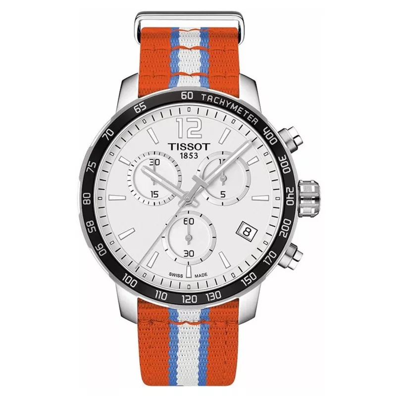 TISSOT T-Sport Quickster Vyriškas Šveicariškas kvarcinis chronografo laikrodis 42mm baltas ciferblatas balta silikoninė juosta T09547170371