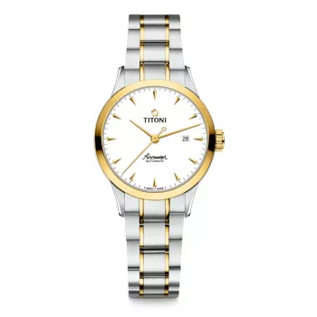 TITONI Airmaster Ladies Watch 23733SY-583 29mm Swiss Quartz Stainless Steel with Yellow Gold PVD