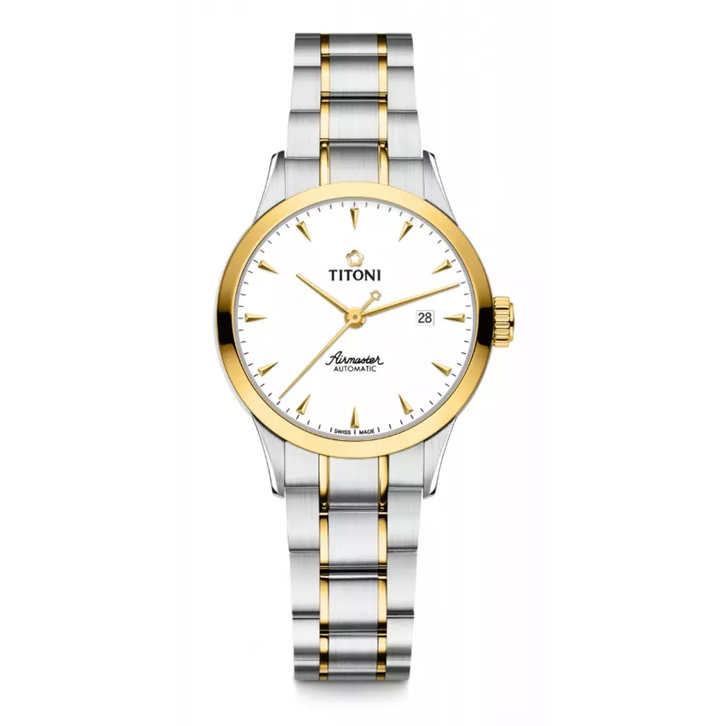 TITONI Airmaster Ladies Watch 23733SY-583 29mm Swiss Quartz Stainless Steel with Yellow Gold PVD