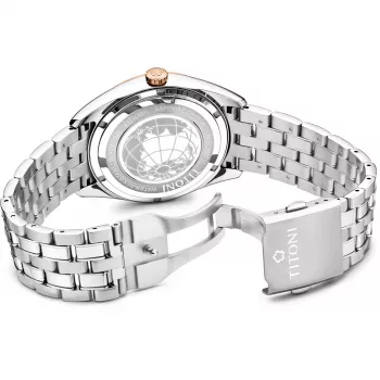 TITONI Airmaster Vyriškas Šveicariškas Automatinis Laikrodis 878SRG-657 41mm Rožinio Aukso PVD Nerūdijantis Plienas Ruda Oda